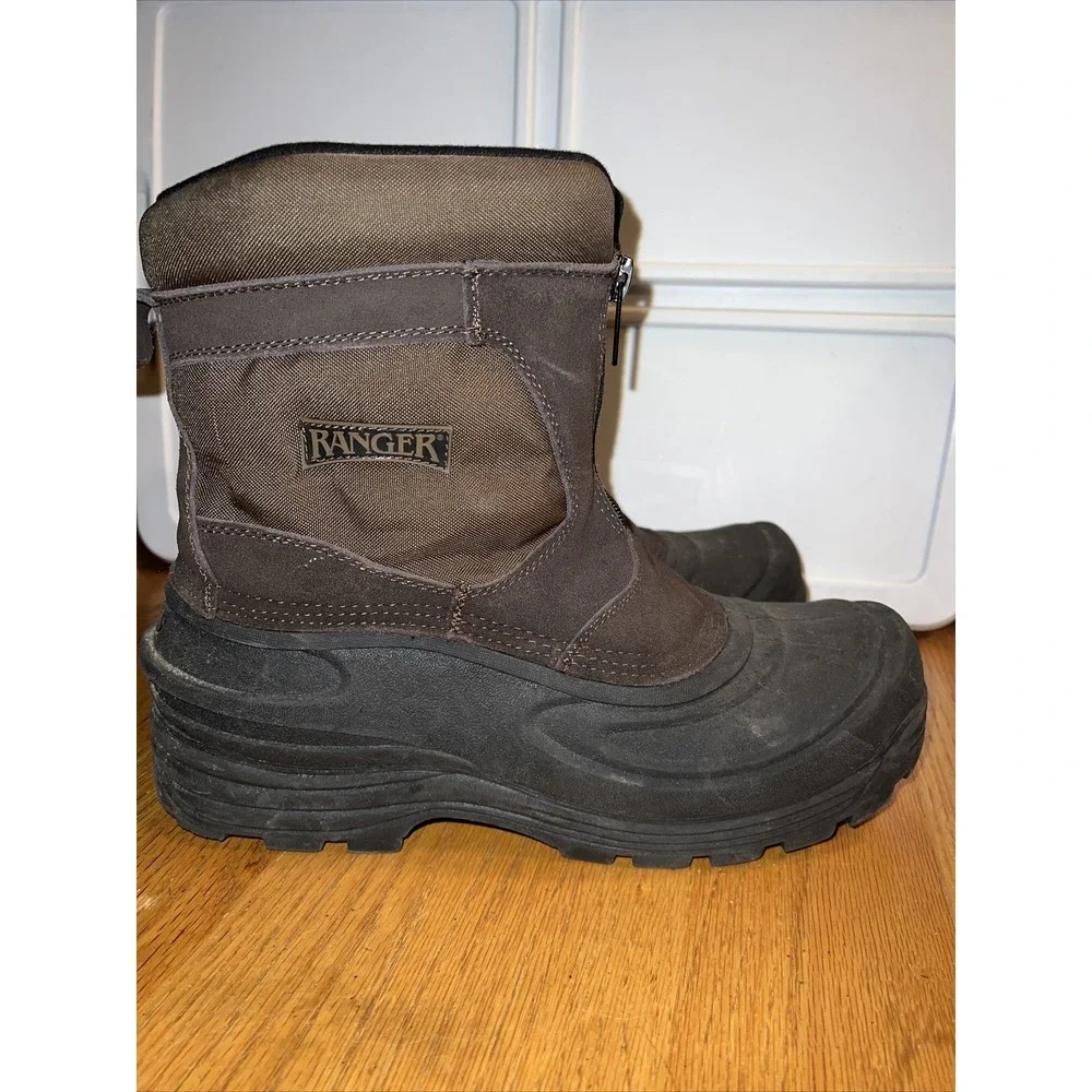 Ranger Mens Brown Suede Winter‎ Snow Boots Waterproof Rubber Shell Front Zip 11